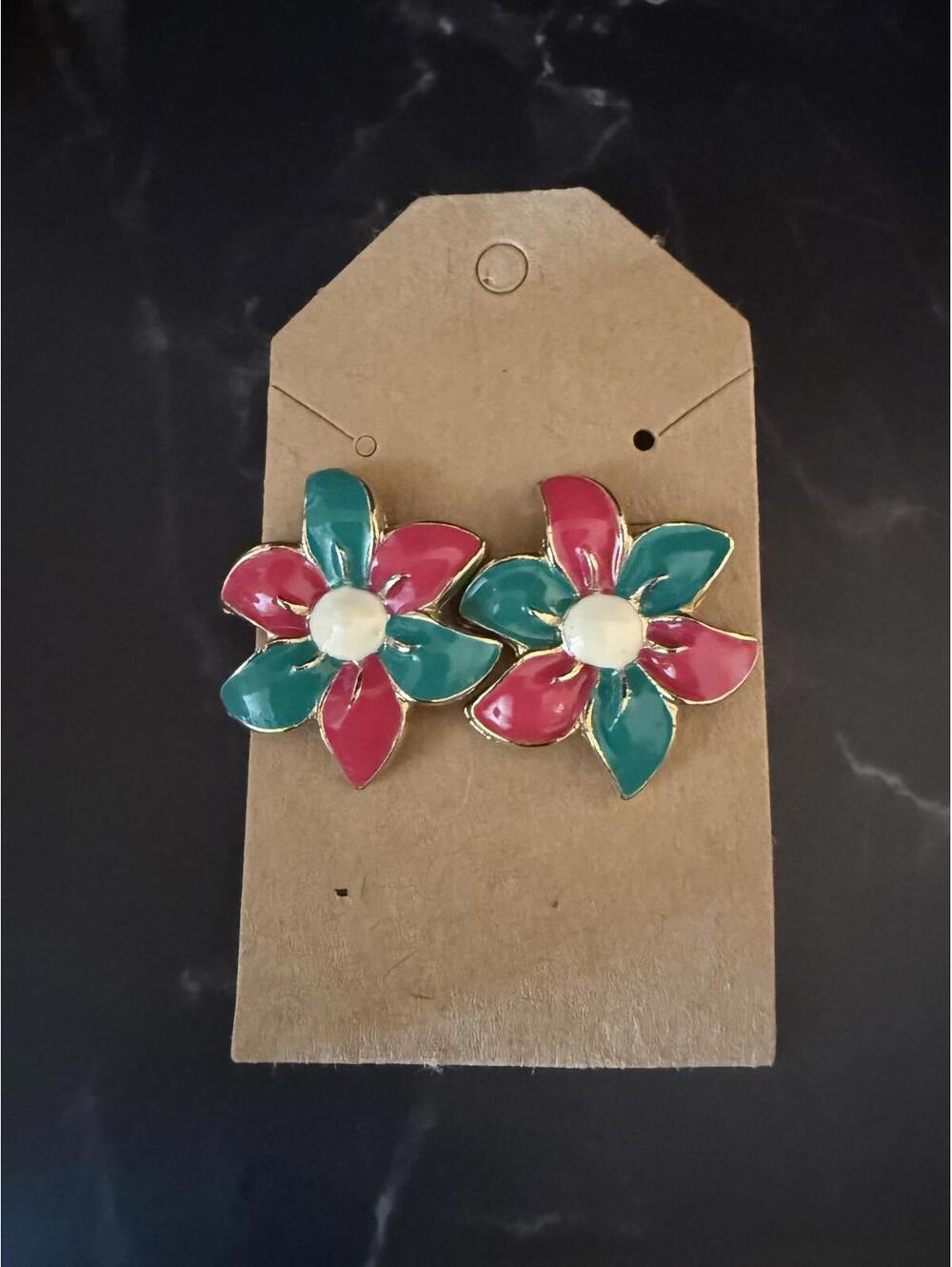Retro Floral Power Earrings Pink & Teal Petal Perfection!